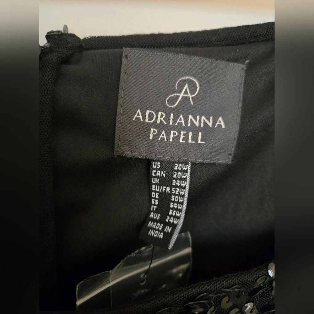 Adrianna Papell Black Sequin short sleeve rouched  waist dress NWT | Size 20 - Picture 2 of 7